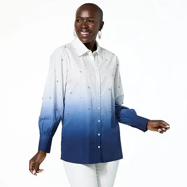 G by Giuliana Black Label Woven Dip Dye Button-Up Shirt