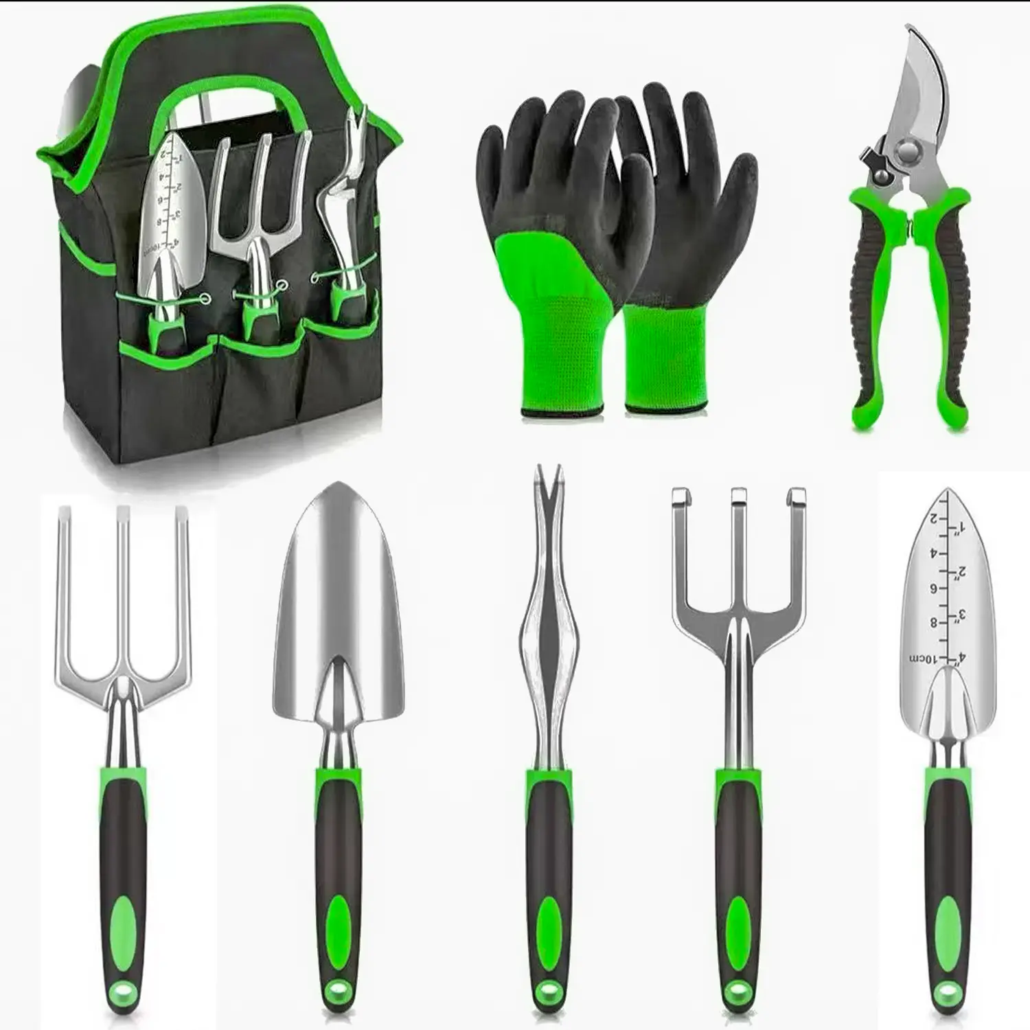 Garden Tool Set， Thicker Aluminum Gardening Kit,7 Pack | Includes Hand Trowel, Transplant Trowel and Cultivator Hand Rake，with Soft Rubberized Non-Slip Ergonomic Handle