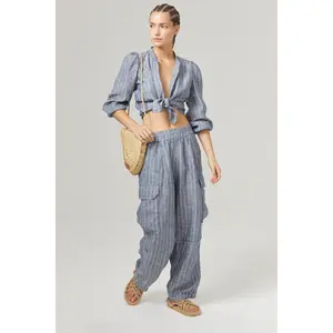 Luca Linen Pants - Navy Stripes