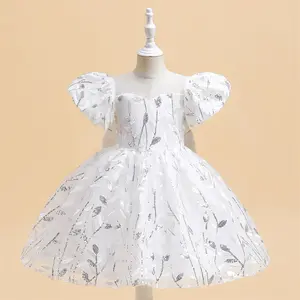 3-10Y Embroidered Kids Clothes Flower Girl Ball Gown Sequin Bow White Pageant Children Elegant Princess Prom Host 5303 Formal Evening Party Dress