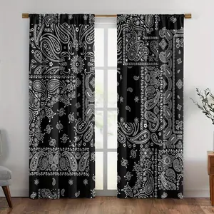 2-piece curtain fabric set, Bohemian print valance window coverings, heat-insulating blackout curtains for bedroom, polyester, machine washable, suitable for bedroom, living room, and kitchen decor, birthday gift, apartment balcony curtains