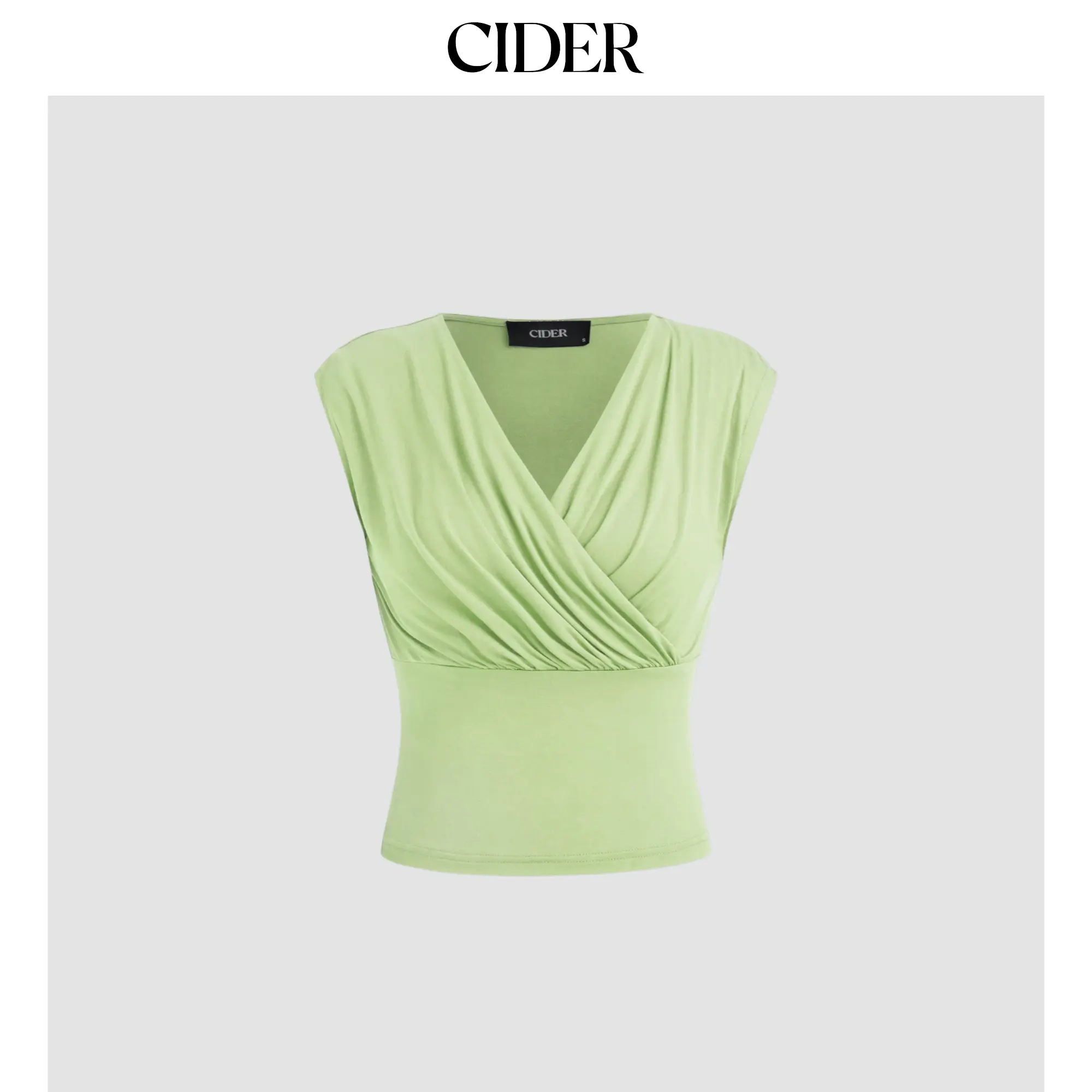 Cider [4 colors, size 2-26] V-neck Solid Wrap Ruched Crop Tank Top
