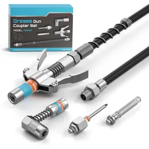 Grease Gun Accessory Kit, Includes Quick-Release Coupler, 90 Degree Grease Gun Coupler Adapter, 12 Inch Flexible Hose, 2 Grease Needle Tips for Easy Greasing Narrow, Tight & Deep Spaces, GR04P