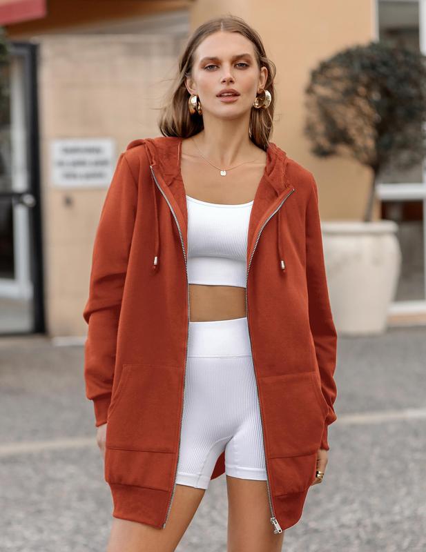comfyclothing Womens Zip Up Hoodies Long Sleeve Fall Hooded Lightweight Tunic Sweatshirt Oversize Fleece Jacket With Pockets Womenswear Coat 2025  hoodie jumper zip sweatshirt