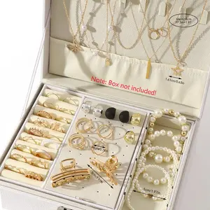 39-piece gold-plated beaded jewelry set, including a butterfly necklace, flower ring, beaded bracelet, earrings, and hair clip—a five-in-one jewelry set suitable for everyday wear, parties, and as a holiday gift. (Box not included)