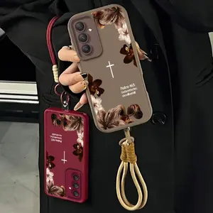 Vintage Floral Aesthetics Lanyard Phone Shell Christian Psalms 46:5 Cross for 【Galaxy A54】  Matte Finish Anti Drop Bumper Religious Birthday Gift For Her 666