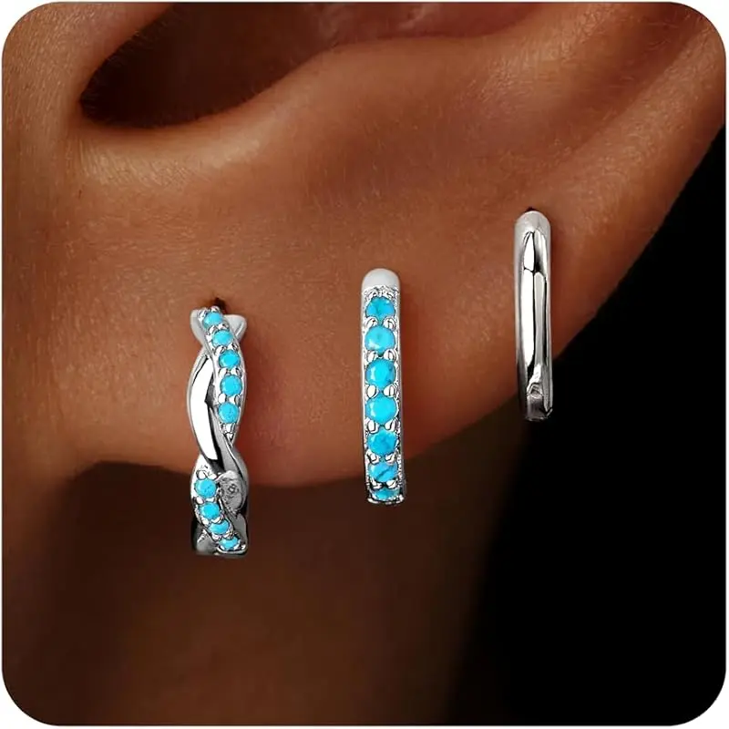 Silver-Turquoise Twisted Hoop