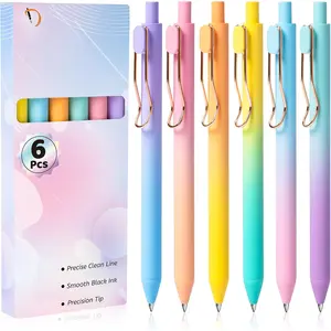 Gel Pens, 6 count Smooth Writing No Bleed & Smear, Black Ink Cute Fine Point (0.5mm), Retractable Aesthetic Journaling School Office Supplies for Women & Men