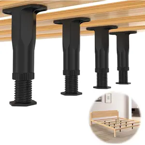 Adjustable Bed Center Support Legs (8.3"-14.5"), Heavy Duty Replacement Slat Legs for Queen & King Size Wooden Frame, Non-Scratch Floor Protection, 4-Pack