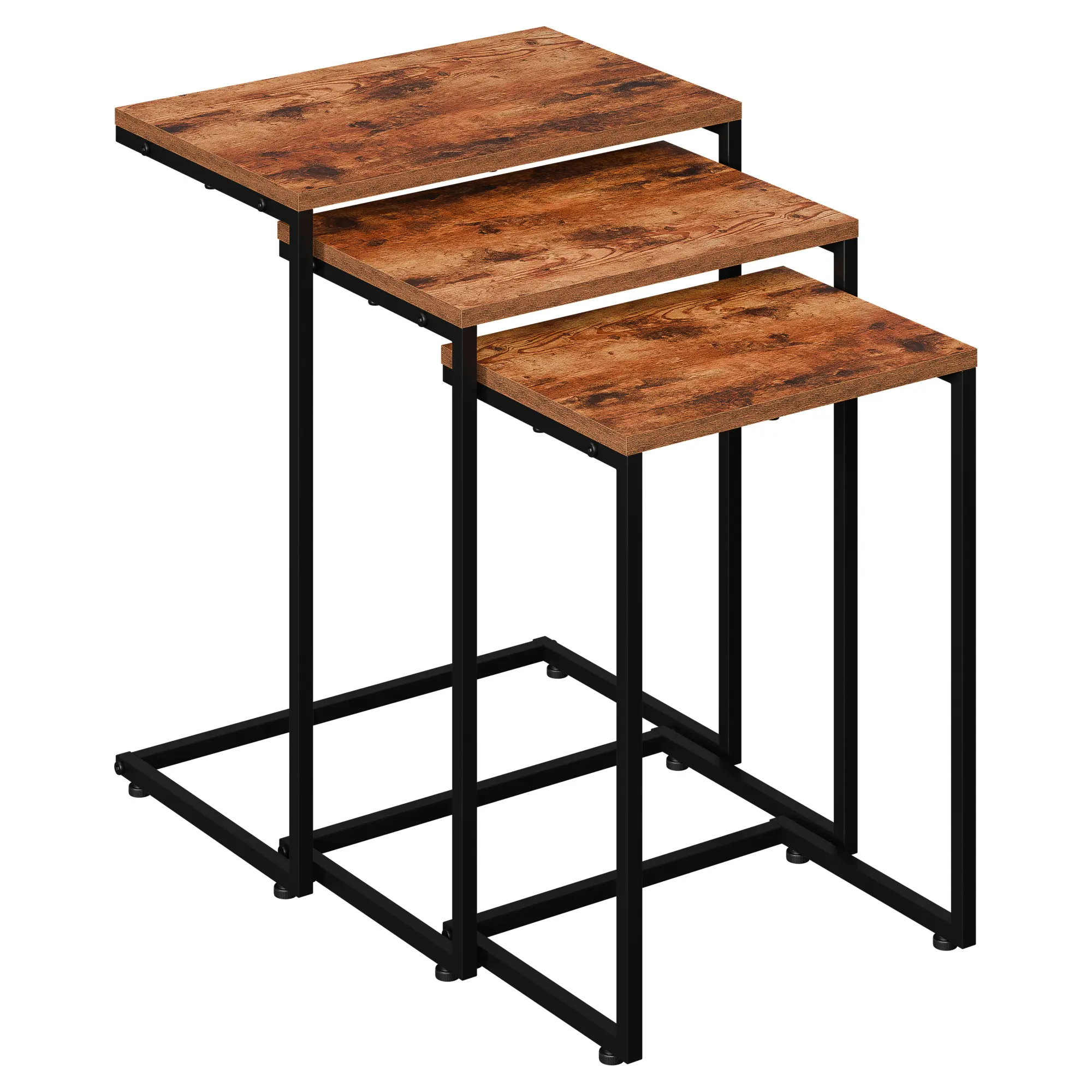 Segawe Set of 3 Nesting End Table Industrial C Shaped Stackable Sofa Side Table Space-Saving for Home Bedroom Living Room