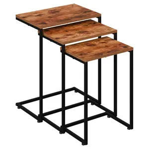 Segawe Set of 3 Nesting End Table Industrial C Shaped Stackable Sofa Side Table Space-Saving for Home Bedroom Living Room