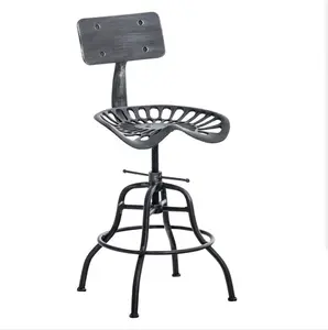 Rustic Bar Stool with Backrest 20-27inch Height Adjustable Industrial Counter Stools Swivel Cast Iron Tractor Seat Stools for Kitchen Island Vintage Pub Stool