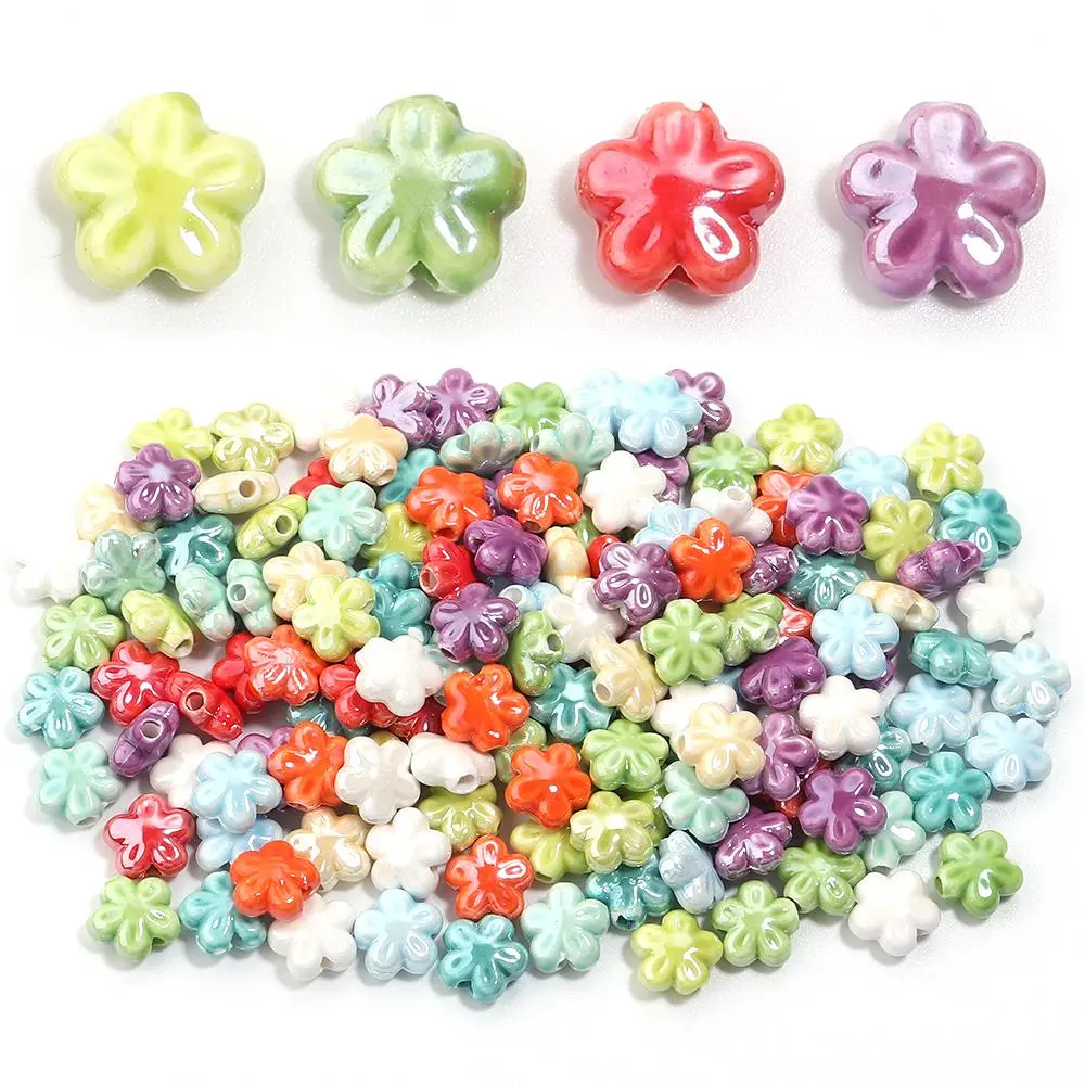 10pcs Colorful Cherry Blossoms Ceramic Beads Mini Flower Loose Spacer Beads For Jewelry Making DIY Bracelet Necklace Accessories
