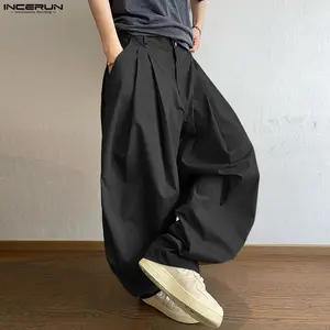 INCERUN Men's Spring City Boy Wide Leg Pants Pleated Balloon Trousers Loose Fit Harem Bottoms Japanese Streetwear