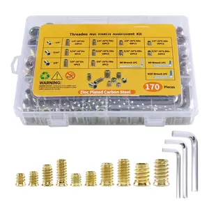 170 count Threaded Inserts for  Assortment Kit - 10 Sizes (1/4"-20, 5/16"-18, 3/8"-16) with M6/M8/M10 Hex Wrenches - Steel Inserts for Furniture Screws,  Furniture & Cabinet