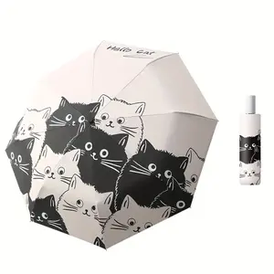 Cartoon black and white cat umbrella female weather and rain folding umbrella parasol student sun protection UV protection sun umbrella