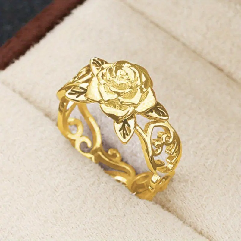 Vintage Hollow Leaf Rose Ring  Elegant Stylish Bridal Engagement Wedding Anniversary Accessory  Valentine's Day Christmas Mother's Day Gift