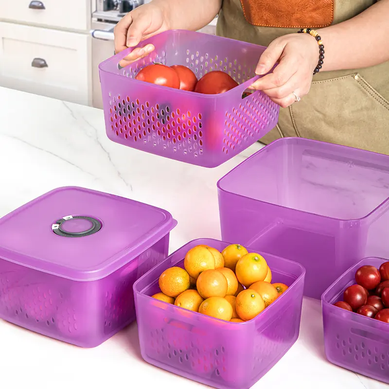 1pc Elegant Purple Draining and Food Storage Container 2.3L | Wash, drain, and store in one, a smart kitchen storage solution. Stackable