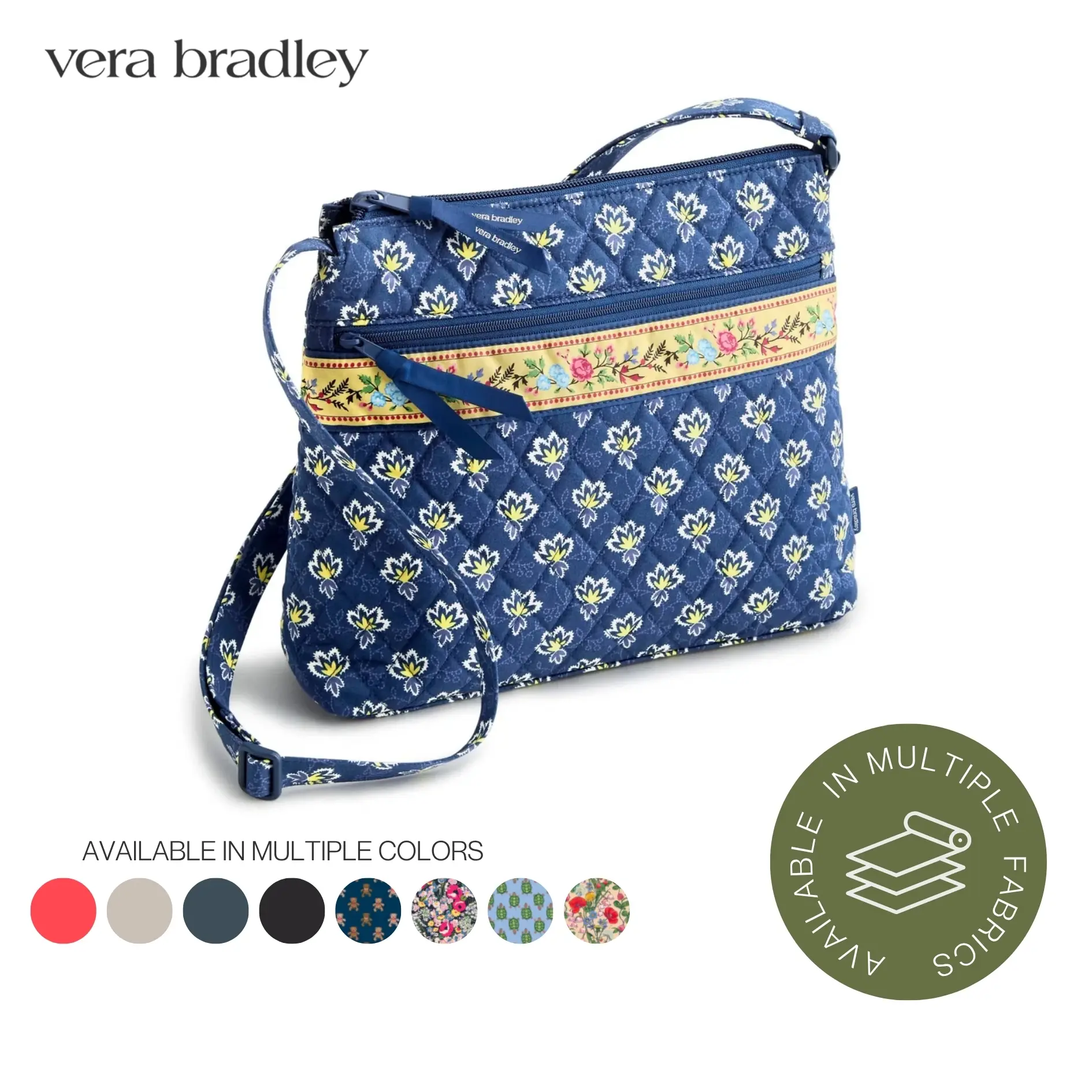 Vera Bradley Original Zip Hipster Crossbody Bag | Adjustable Shoulder Bag in Premium Cotton & Featherweight | Multiple Colors & Prints