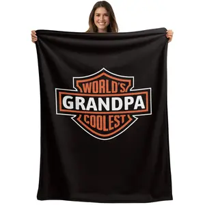 World's Coolest Grandpa/Grandma Nickname Gift Motorcycle Dad /Mom Print Back Font Blanket, Father's Day Blanket Birthday Gift from Grandkids