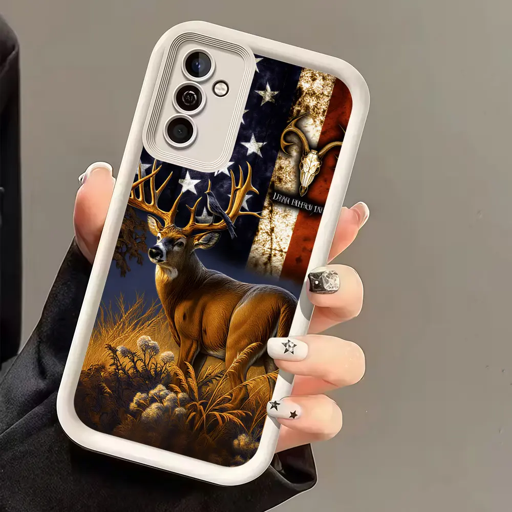 Phone Case - Deer American Flag Skull Art Phone Case, Ins retro wild country style, suitable for Samsung Galaxy A14 A15 A16 A17 A35 A55 A33 A34 A35 A36 A52 A53 A54 S21/S22/S23/S24/S25/S26 Plus/Ultra