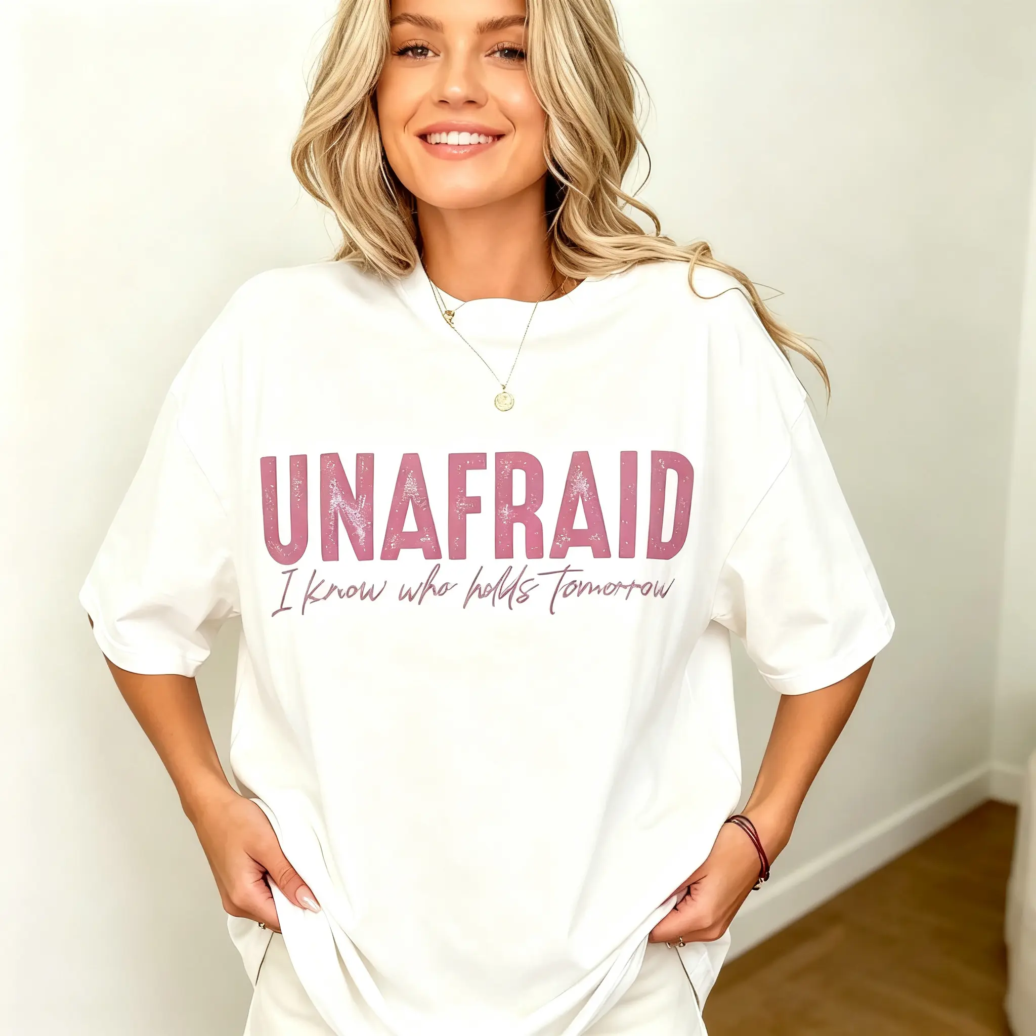 Women’s 100% Cotton Oversized Round Neck Shortleeve Tee, Double-Sided "Unafraid No Worries God Got Me" Faith Graphic Christian Top, Women's Clothes Casual Summer Clothes