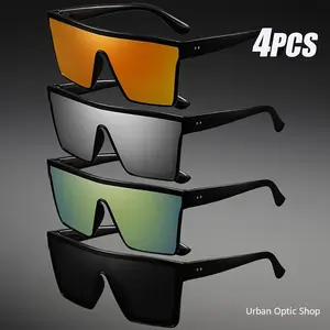 XUH 4 Pack Oversized Frame One-Piece Goggle Sunglasses for Men Women, Anti Glare UV400 Protection Car Driving Glasses, Interior Accessory Protective Eyewear
