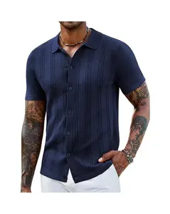COOFANDY Men's Knit Shirts Short Sleeve Casual Button Down Polo Shirt Summer Beach Vacation Shirts Outfit Top