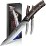 SYOKAMI Damascus Etched Non-Serrated Steak Knives Set - 4.8in High-Carbon German HRC56+ Steel, Full Tang FSC-Certified Wood Handle, Razor-Sharp Wear-Resistant, Steady Wet-Hand Grip Cutting Kitchenware, Modern Accessory, Birthday Anniversary Gift Box