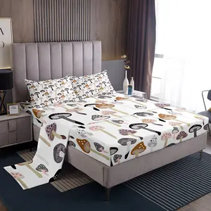 Feelyou Cute Mushroom Bedding Set - Lovely Botanical Plant Design Cartoon Decor Sheet Set, Deep Pocket Fitted Sheet for Twin, Queen Sizes, Deep Pocket Fit