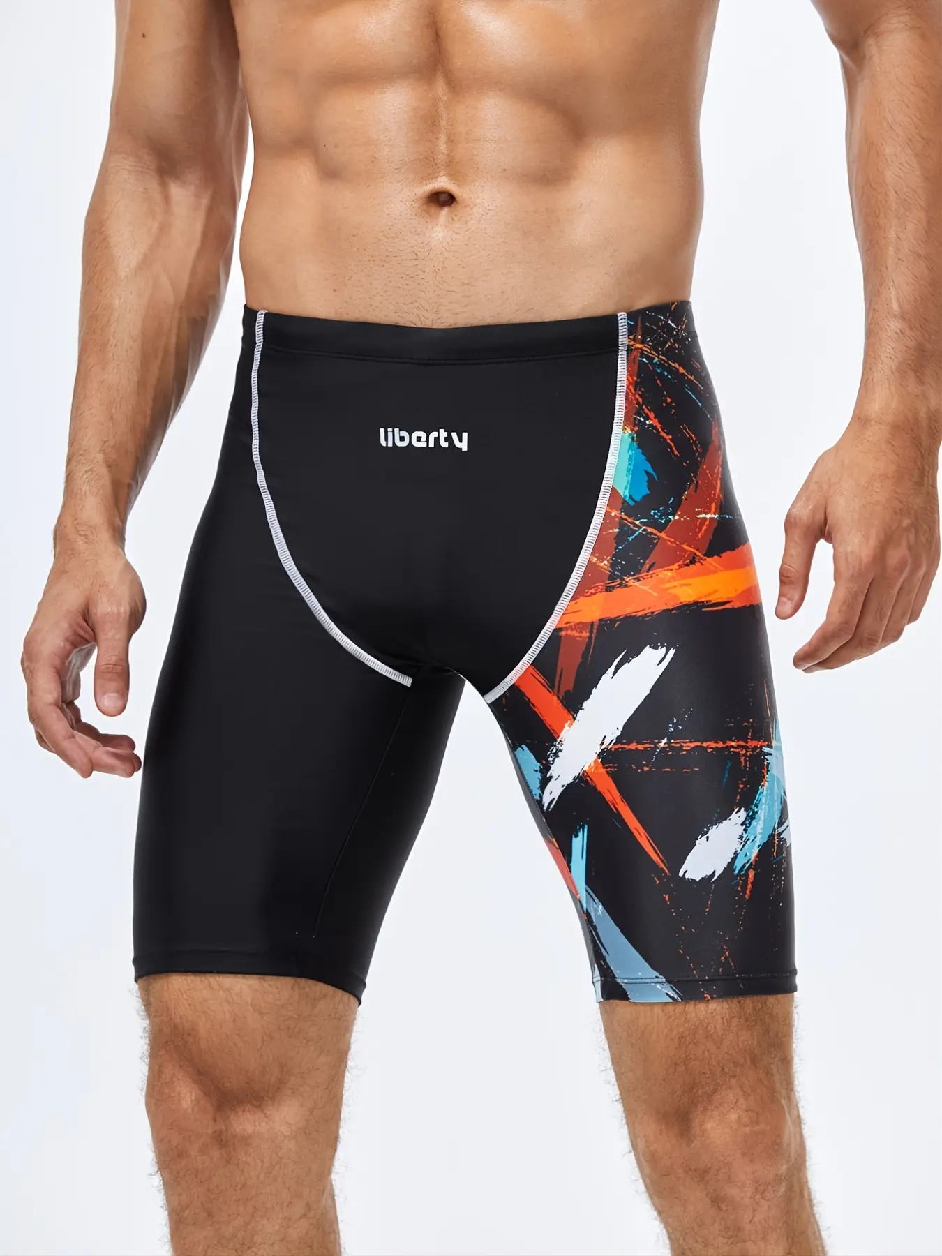 Men's Five-Point Square Rise Racing Swim Trunks, Anti-Embarrassment, Reduced Drag, Classic Color Block, Close-Fitting, Chlorine-Resistant Professional Swim Shorts, Swimming Trunks