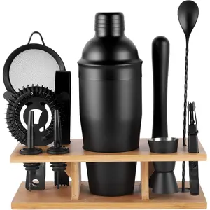 11Pcs-Cocktail Shaker Set Black Bartending Kit 25oz Cocktail Bar Set Cocktail Mix Drink Making Kit Professional Bar and Home Drink Bar Tools for Bartender(Matte Black)