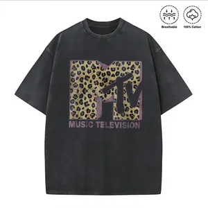 Washed T-shirt Womens MTV Classic Leopard Print Bold Logo Shirt, Music Television MTV Logo Tee, Retro 80s 90s Style MTV Tee, Disneyland Family Matching Tee