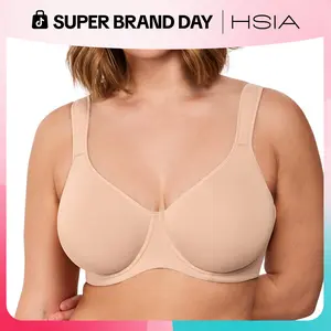 HSIA Joan Comfortzone Full Coverage Unlined Seamless Plus Size Underwire Support Wider Cushioned Straps Reduces 1 to 1.5 Cup Sizes U Shaped Smoothing Back Breathable Naked Feel Everyday T Shirt Bra for Curvy Women Shaping Lingerie
