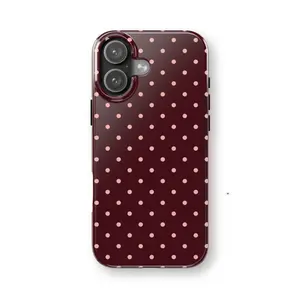 Vintage Autumn And Winter Deep Red Polka Dot Pattern Phone Case for Iphone 17, 17 Pro, 16 Pro Max, 15 Pro, 13, 11, 12, XS, 8 Plus, 7 2-In-1 Case. Compatible with Samsung Galaxy S25