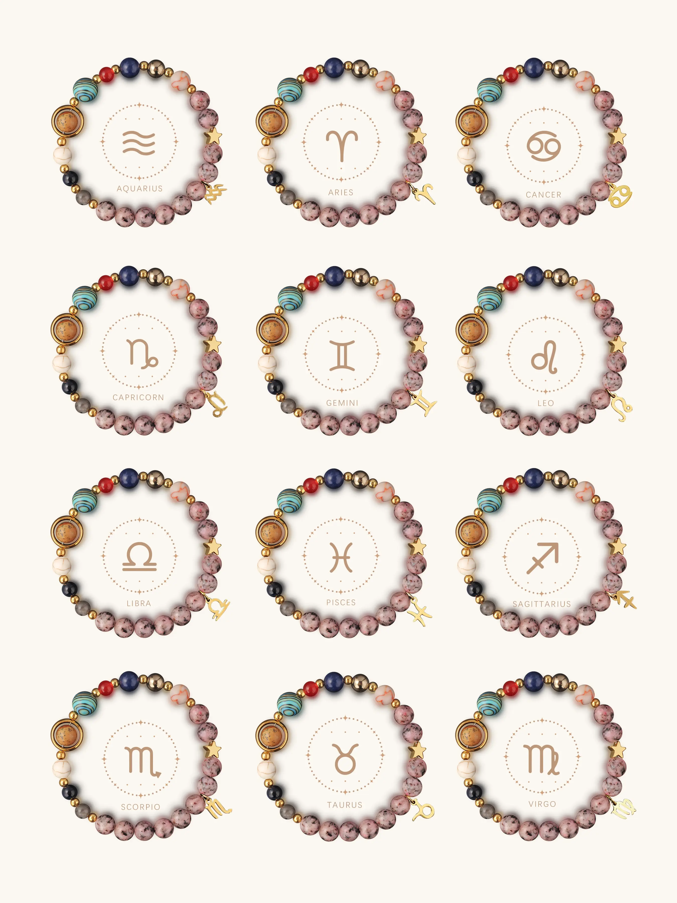 12 Zodiac Natural Crystal Beads Bracelet, Unique Crystals, Dainty Crystal Bracelet, Fashion Simple Casual Wear, Perfect Gift for Friends, Ideal Birthday Present, Healing Crystal Bracelet, Crystal Beaded Bracelet