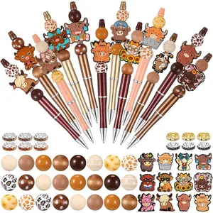 60pcs/12 Set Beadable Pens, Assorted Bead Pens, Beaded Pens, Crystal Round Spacer Set, Ink, DIY Ballpoint, Gifts for Women & Men, Office Supplies