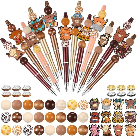 60Pcs/12 Sets Beadable Pens, Assorted Beadable Pens, Fancy Pen, Crystal Round Spacer Beads, Blank Ballpoint Pen Kit, DIY Beadable Pen Making Supplies, Gifts for Women & Men, Office Supplies