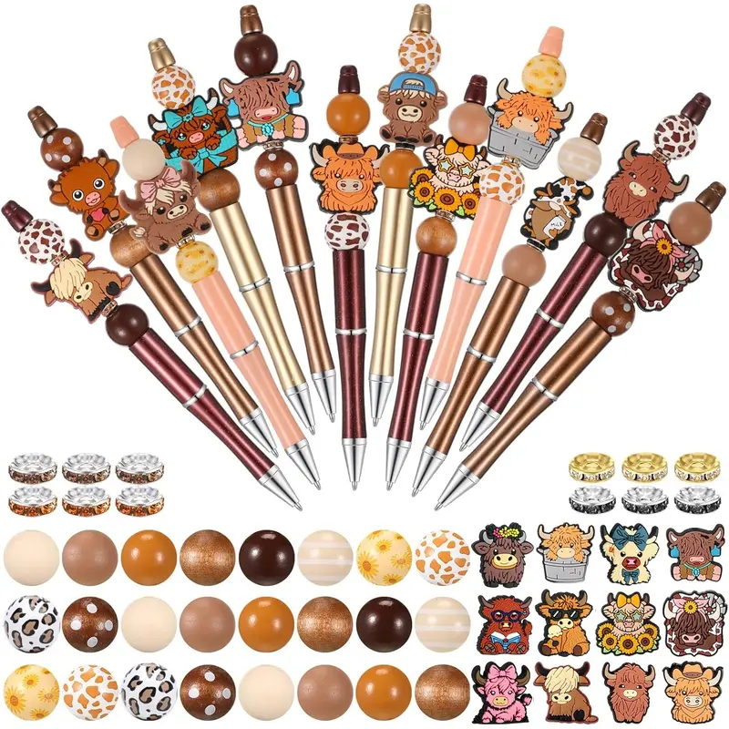 60Pcs/12 Sets Beadable Pens, Assorted Beadable Pens, Fancy Pen, Crystal Round Spacer Beads, Blank Ballpoint Pen Kit, DIY Beadable Pen Making Supplies, Gifts for Women & Men, Office Supplies