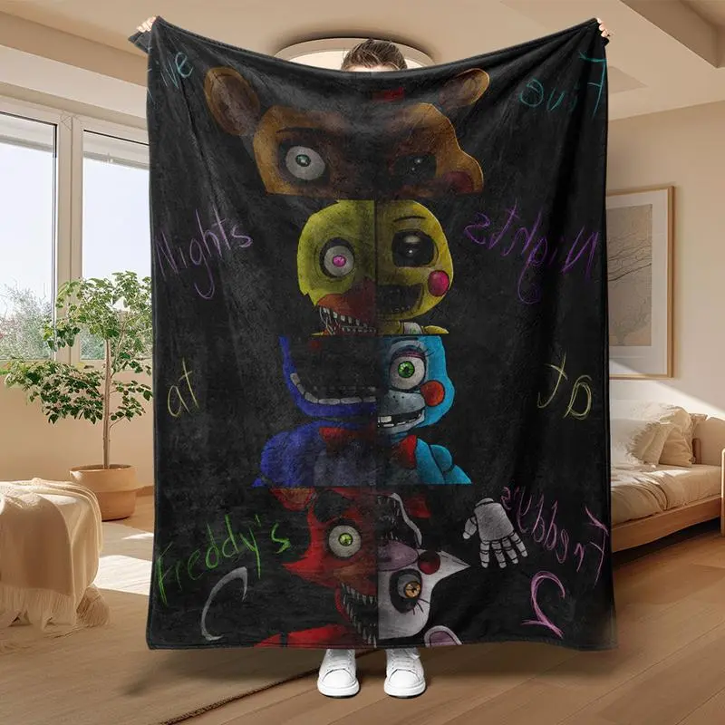 Five Nights at Freddy's Character Patchwork Flannel Blanket, Lightweight All-Season Throw, Perfect Gift for Friends & Family, Graphic