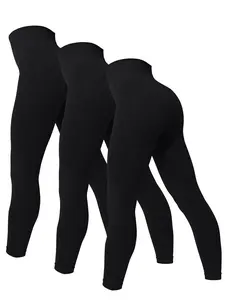 Women's 3pcs High Waist Sports Leggings, Stretchy Soft Leggings, Solid Color Seamless Yoga Leggings, High Stretch Comfy Breathable Yoga Pants, Ladies Sportswear Clothing for Indoor Outdoor Wear
