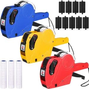 3 Pack 8 Digits Price Tag Gun Pricing Kit with 12000 Labels & 9 Ink Rollers for Retailer Supermarket Grocery Store Food (Red, Blue, Yellow)