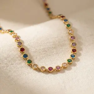 Summer Style Colorful Gem Necklace, Adjustable Beach Jewelry Gift for Girlfriend, Bestie, Friend