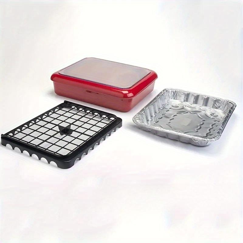 Durable Plastic Rectangular Food Containers for Picnics, Parties, and the Kitchen, Stackable 2-in-1 Insulated Salad and Grill Trays - White, Red, Black, Essential for Picnics | Rectangular Serving Trays | Insulated Food Containers, Picnic Essentials, Par