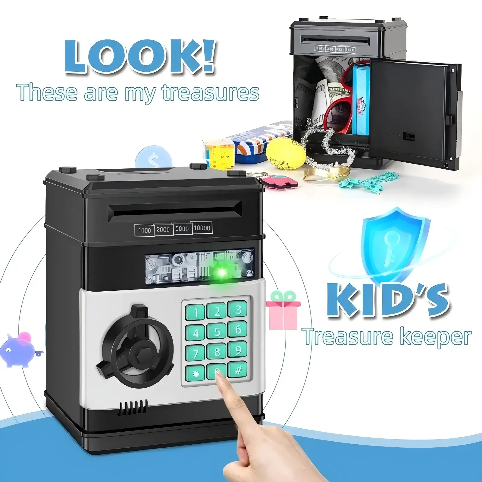 Pink/black  Piggy Bank for Kids with Password Code Lock and Auto Grab Bill Slot, Real Money Cash Coin Can Saving Box Electronic Money Safe Bank, Hot Gift for 4 7 8 9 10 11 Year Old Boys Girls，money saving binder，money saving binder