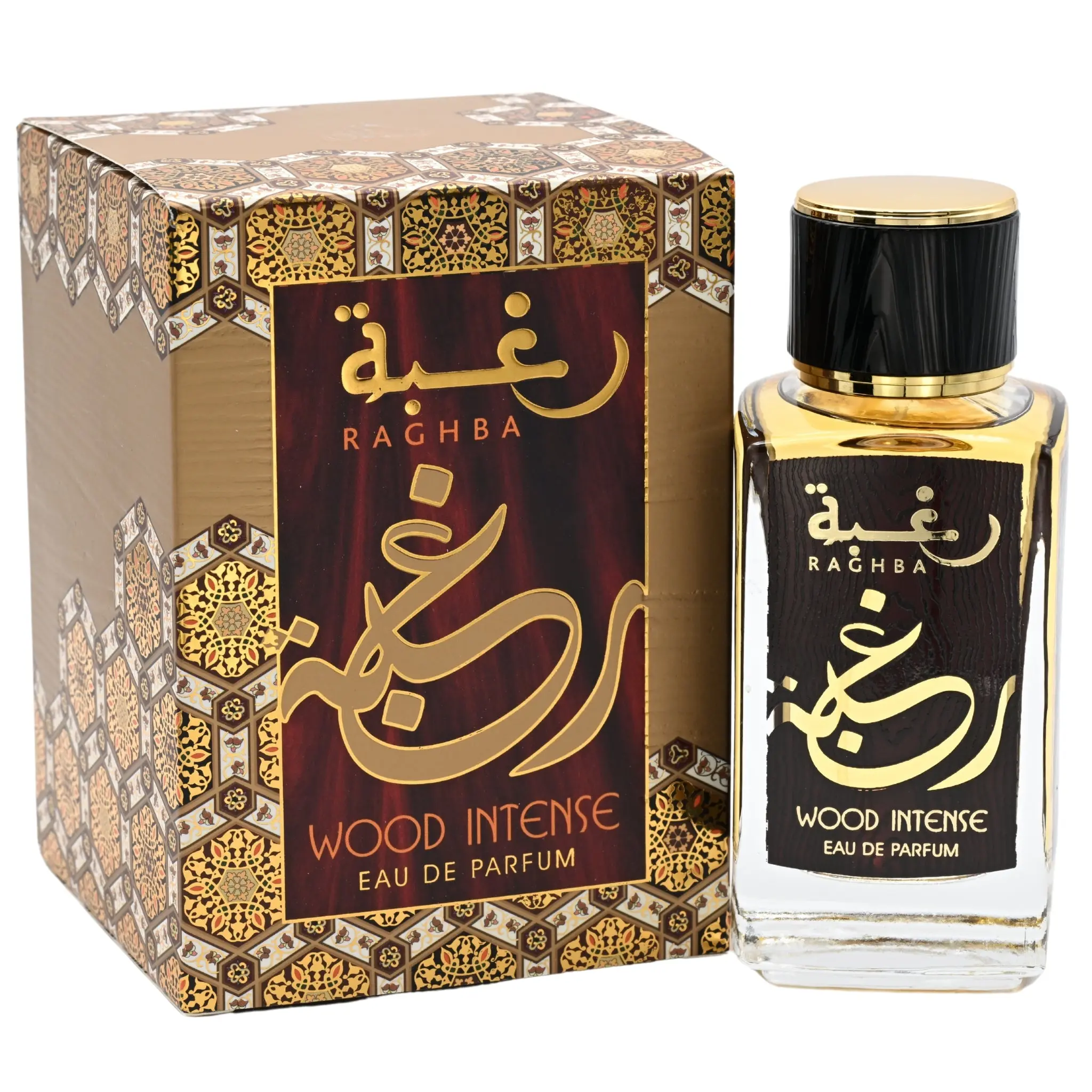 Lattafa Raghba Wood Intense EDP Spray, Premium Arabian Perfume with Rich Caramel, Oud, and Vanilla Scents for Unisex, 3.4 oz, Rich Scent, High Quality Fragrance, Premium Scents