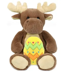 DolliBu Super Soft Cute Moose with Yellow Easter Egg Plush Toy - 9 Inches