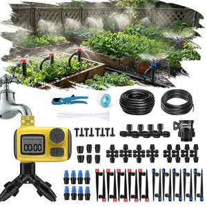 165FT Drip Irrigation System with Timer, Automatic DIY Garden Watering Kit with 1/2" & 1/4" Tubing, Solid Brass Connectors & Adjustable Sprayers for , Garden, Lawn, Greenhouse, Raised Beds