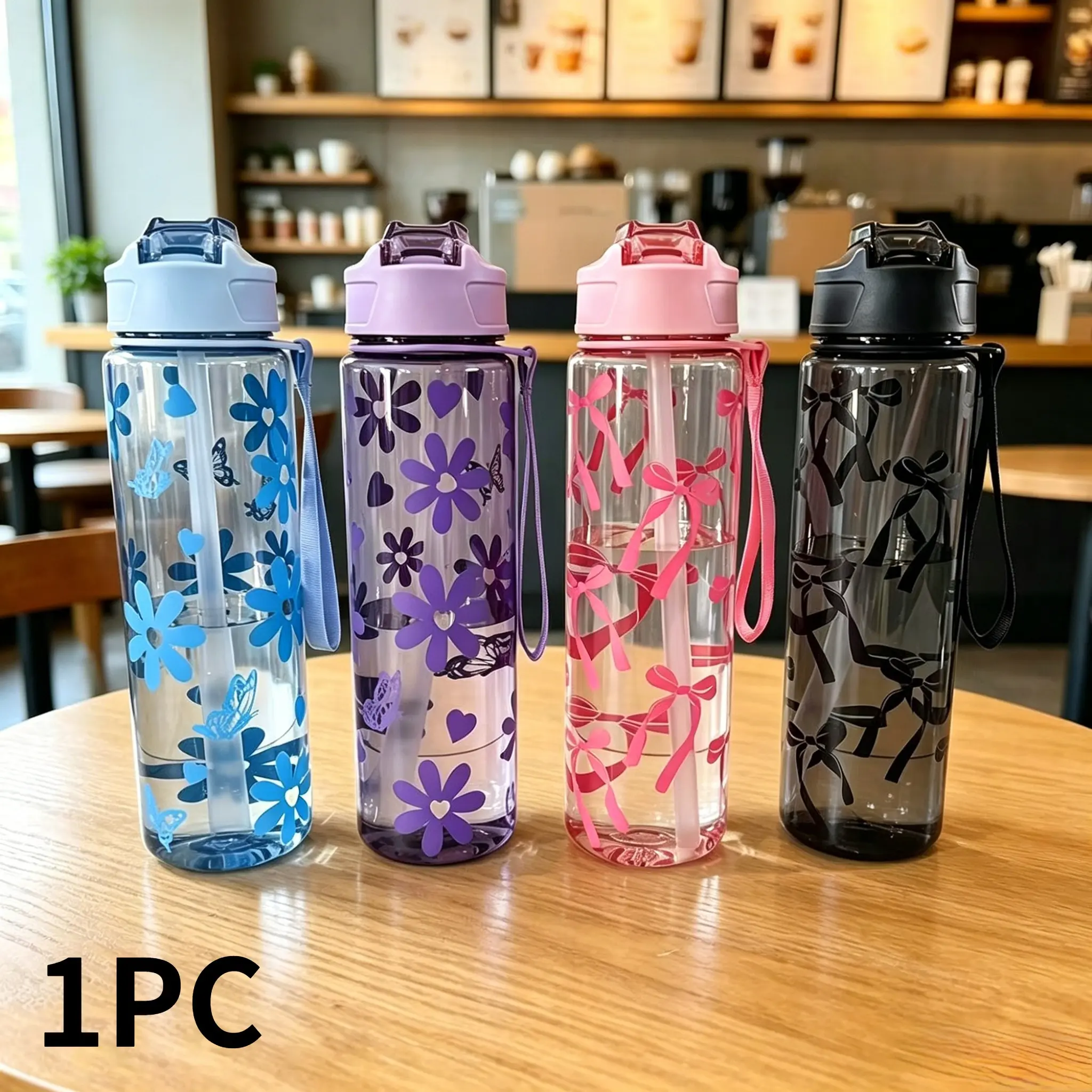 25.36oz Transparent Water Cup, Cute Bow Design, Leakproof Water Bottle, Plastic Portable Water Bottle, Includes Straw and Handle, Spring Lid, Perfect for On-The-Go Use, Gym Water Bottle, Water Bottles with Straw
