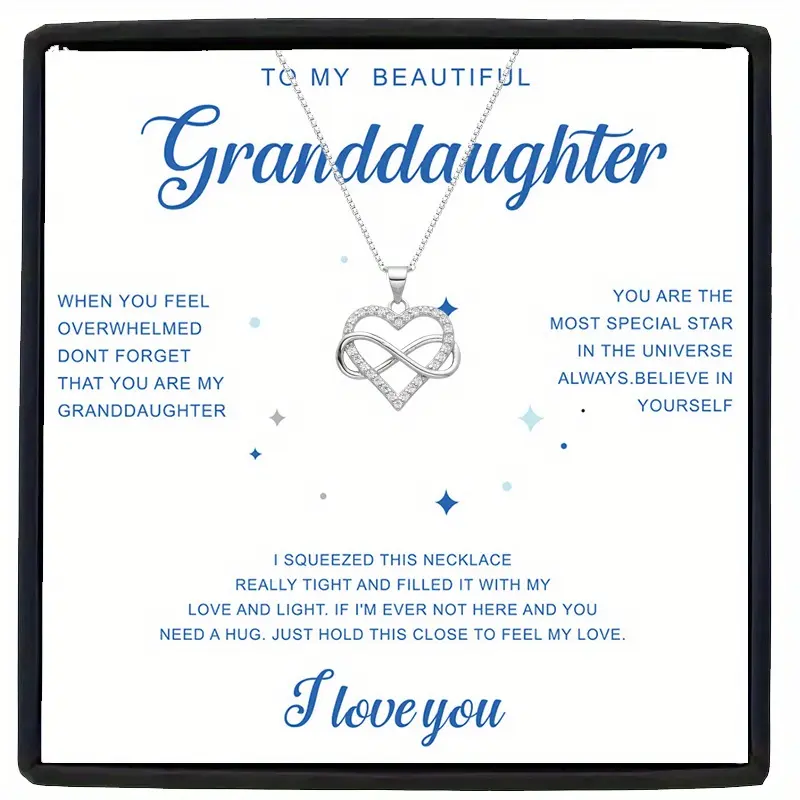 to My Granddaughter Infinity Heart Necklace- Bohemian Style Stainless Steel Jewelry with White Golden Plating, Interlocking Hearts& Floral Design, Gift Box& Card- Christmas Graduation Birthday Present for Granddaughters, Granddaughter Jewelry